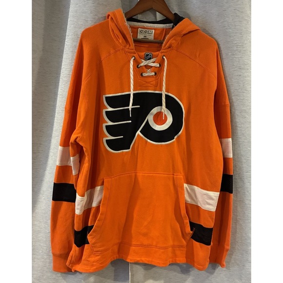 CCM Other - CCM Philadelphia Flyers NHL Lace Up Hoodie Mens XL Orange Black Sweatshirt